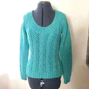 VTG New York and Company Teal? White knit Braided Sweater Women Small